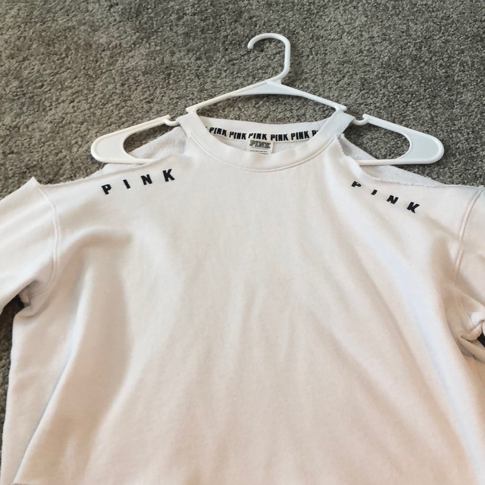 VS PINK off the shoulder white shirt .